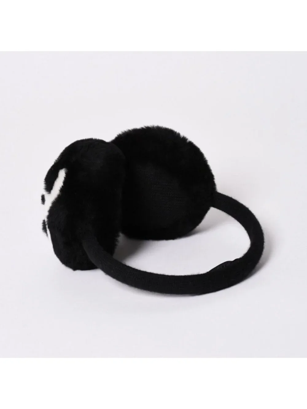 Chanel Coco Neige Ear Muffs CC Logo Shearling Black White